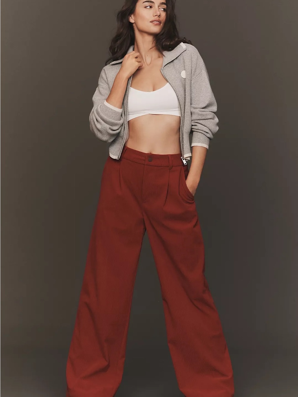 Varley Wide Leg High-Waist Trousers in Rust Red